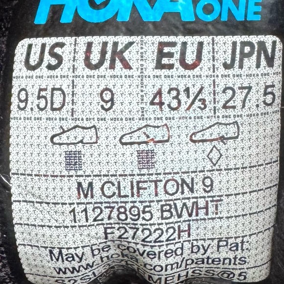 Hoka One Shoes Men 9.5D Clifton 9 Black White Running Shoes Walking Comfort - Picture 15 of 15